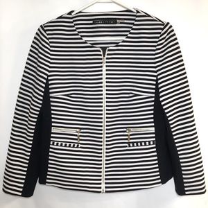 IVANKA TRUMP BLACK/WHITE STRIPED KNIT BLAZER-Sz. 6